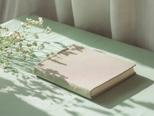 Linen-Covered Diary on a Pale Green Desk Display