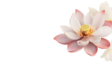 Fototapeta premium A lotus flower with soft pink petals and a yellow center, floating on a seamless white background