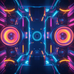 Dynamic neon light display futuristic digital space visual art sci-fi environment central perspective technology concept