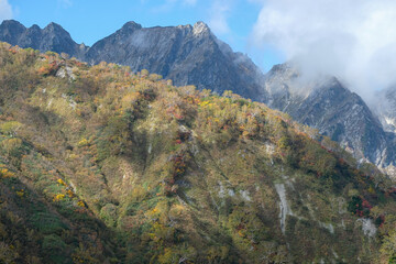 Happo Alpen Line Nature trail, Hakuba, Nahano, Japan, Mountain landscape with autumn foliage