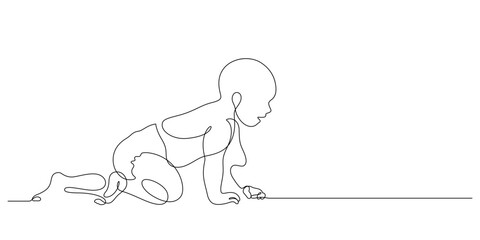continuous line drawing of newborn baby start crawling minimalism