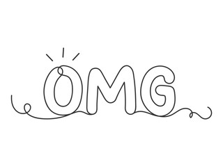 Omg continuous one line art drawing isolated vector illustration.