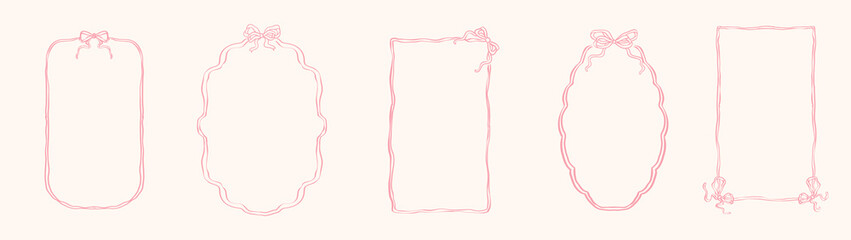 Hand Drawn Bow Frames Border Vintage Classic, Invitation Card, Restaurant Menu, Sea Food, Dolce Vita Summer Mediterranean Italian Bow Ties Clip Art in Vector