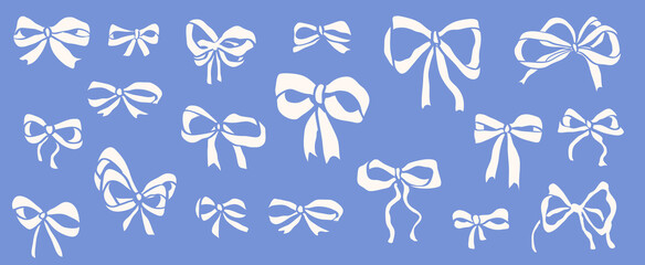 Fototapeta premium Hand Drawn Vintage Bow Tie Clip Art Ribbon for Wedding Invitation Menu Decorative Bow Classic Mediterranean Italian in Vector 