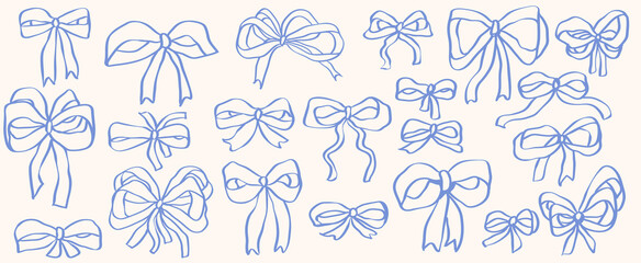 Hand Drawn Vintage Bow Tie Clip Art Ribbon for Wedding Invitation Menu Decorative Bow Classic Mediterranean Italian in Vector 