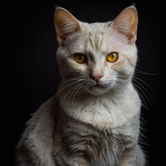  A Cat with yellow eyes with a dark background