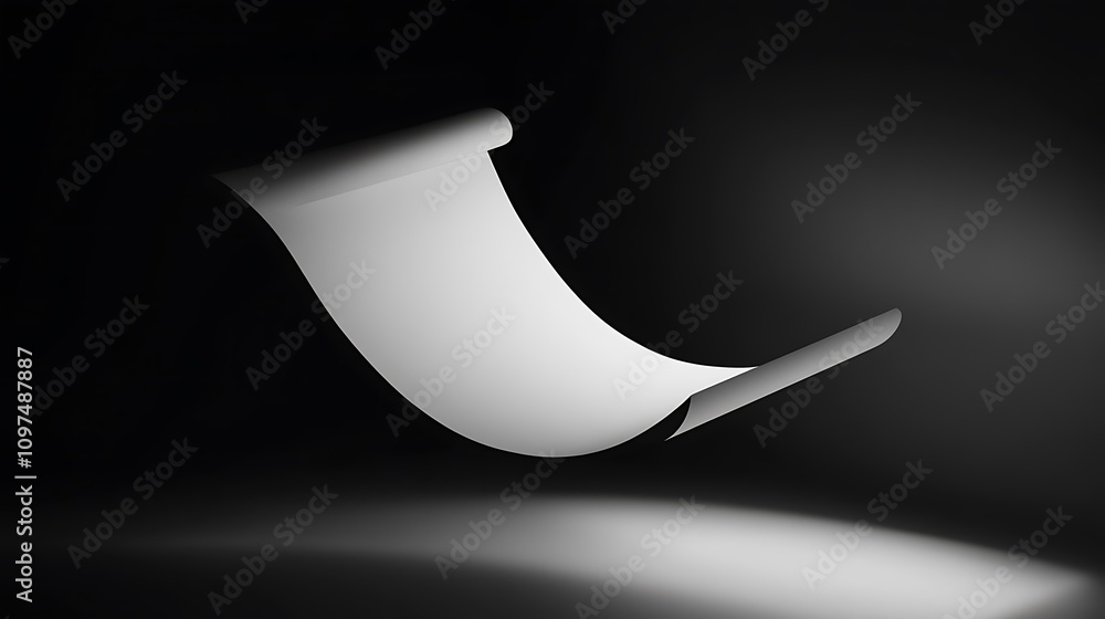 Aufkleber white paper scroll floating in dark space