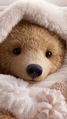 Cozy Little Bear Snuggled in Bed