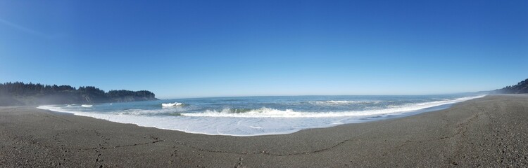 Panoramic Beach Scene with Rolling Waves