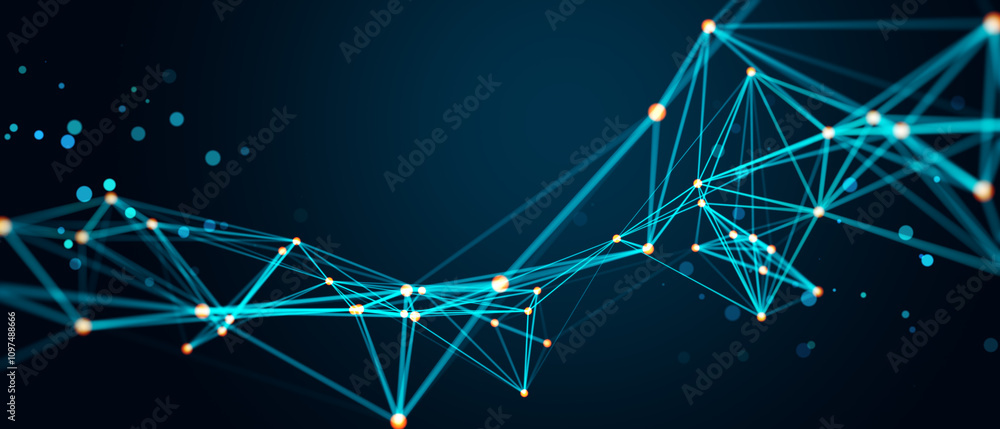 Poster abstract digital network connections forming geometric patterns on a dark blue background. conceptua