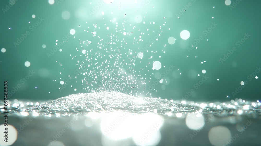 Poster Sleek and Modern Digital Background with Shimmering Particles and Bokeh Effects in Soft Green Hue for Design Projects