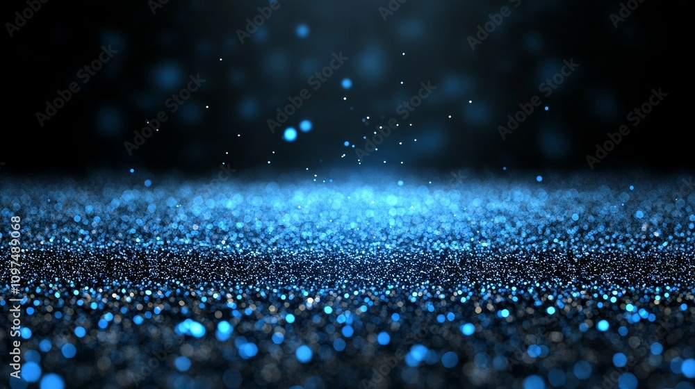 Poster dreamy abstract background of shimmering particles floating in blue light for creative projects and 
