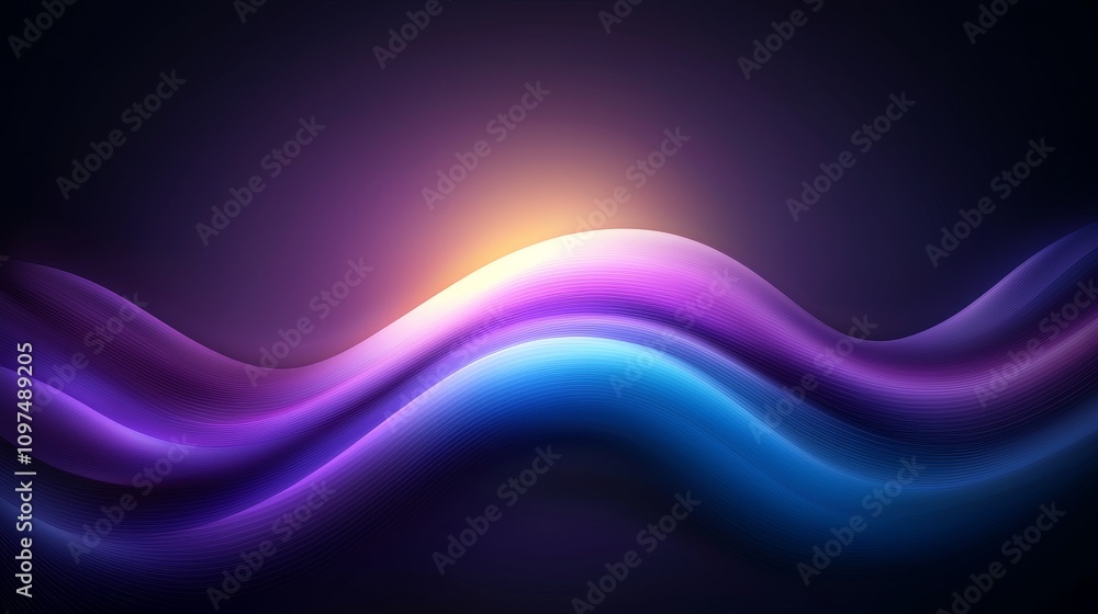 Poster fluid holographic gradient transitioning waves in vibrant colors against a dark background for abstr