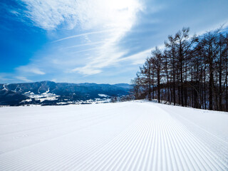 Freshly groomed ski slope (Togari, Nagano, Japan)