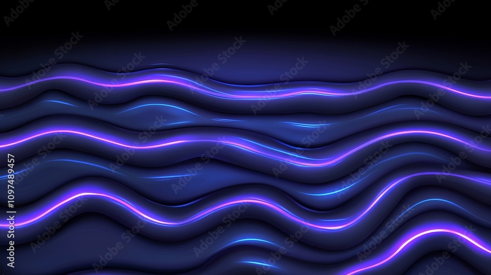 Poster futuristic digital waves with shimmer effect and overlapping patterns in vibrant colors against a da