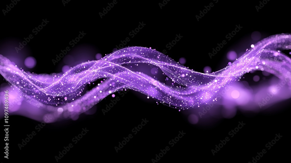Poster futuristic digital wave pattern flowing with sparkling particles on a dark background for creative d