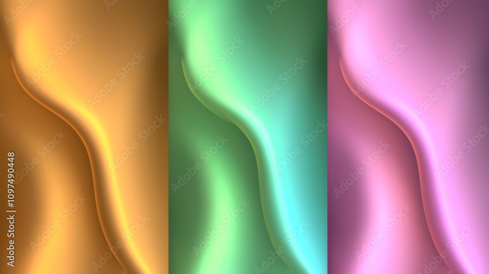 Poster surreal abstract design featuring vibrant gradient waves in warm and cool tones with fluid motion