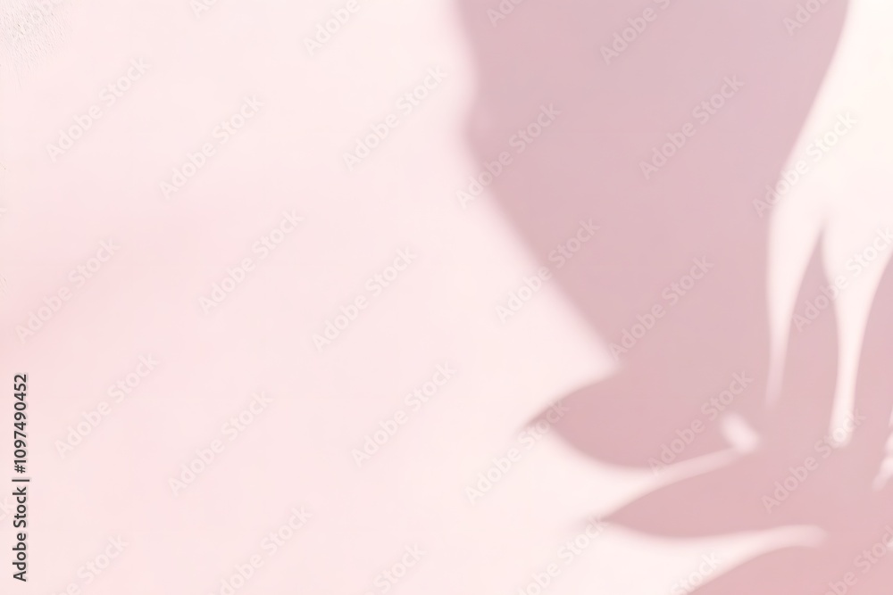Aufkleber a soft pink background with a plant shadow creating a tranquil and artistic atmosphere.