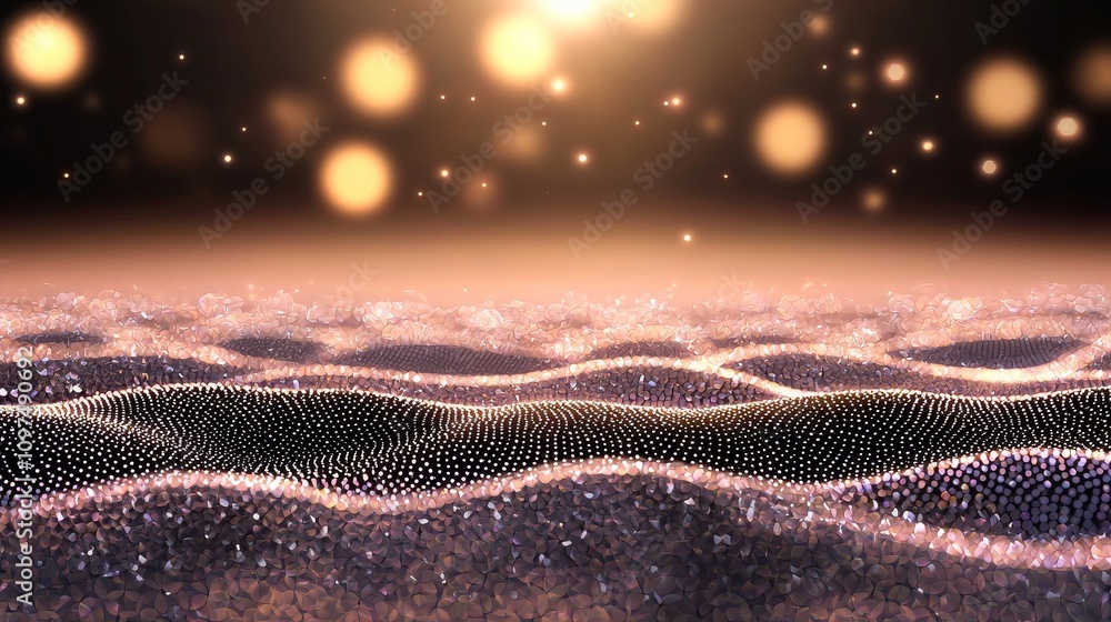 Poster abstract digital waves with holographic gradient and glowing elements creating a serene visual atmos