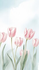 Fototapeta premium Watercolor Tulip on a blue sky Background. 