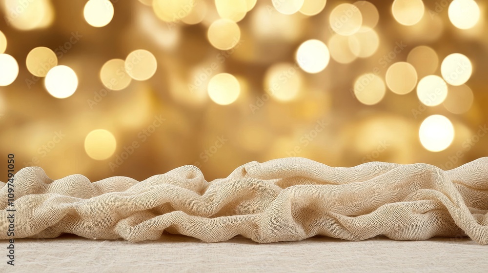 Poster Elegant Digital Shimmer with Soft Flowing Fabric on a Blurred Background of Warm Light Bokeh