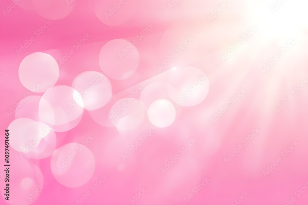 Poster a soft pink background with light flares and bokeh effects, creating a dreamy atmosphere.