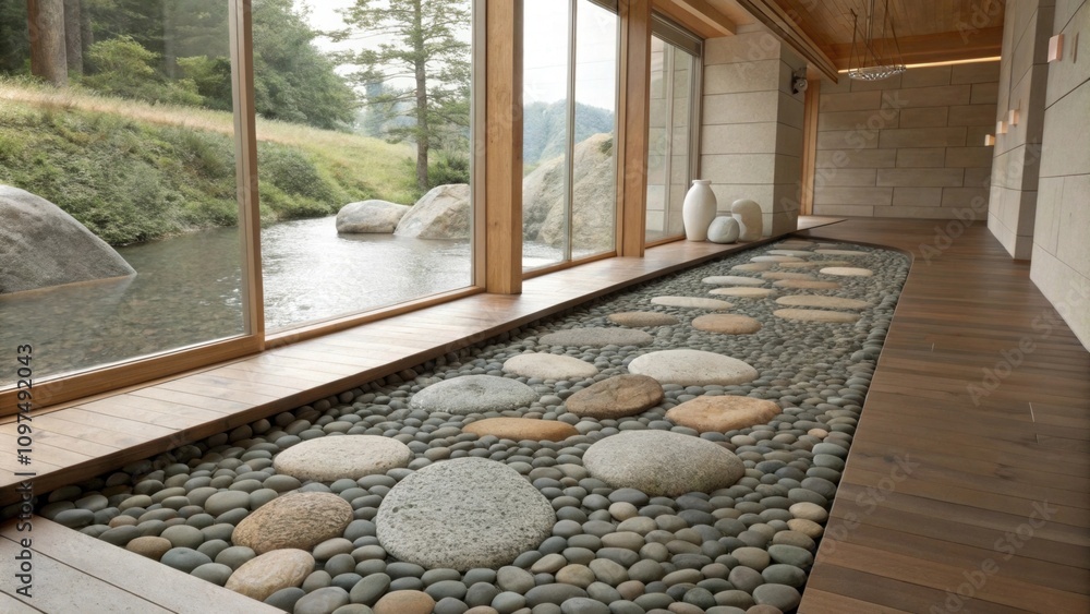 Poster the highlight of the room is the stunning pebble tile floor which feels warm and inviting underfoot 