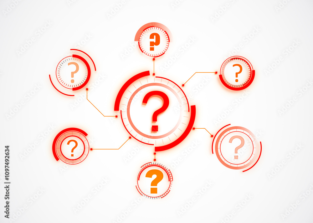 Poster Abstract red question mark network concept design on white background. 3D Rendering