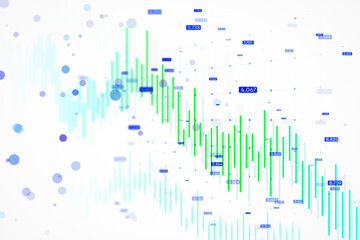Obraz premium Abstract financial stock market graph with green and blue candlesticks on white background, featuring futuristic design concept. 3D Rendering