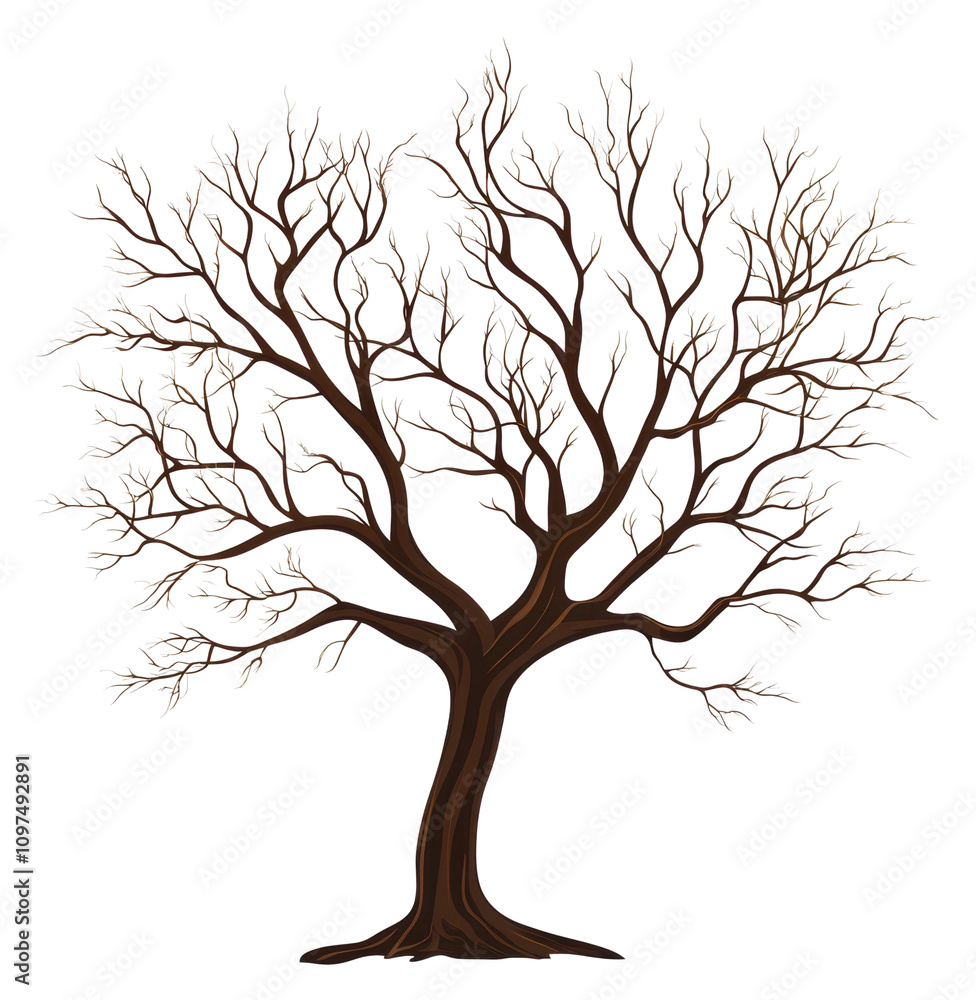 Poster stylized tree graphic with intricate branch design isolated on transparent background