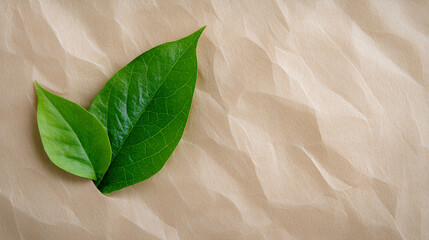 Green Leaf on Eco-Friendly Brown Paper Honeycomb Wrap for Sustainable Packaging