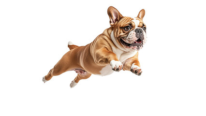 Transparent background playful dog leaps joyfully in mid air, showcasing its energetic spirit and enthusiasm. This lively moment captures essence of happy pet