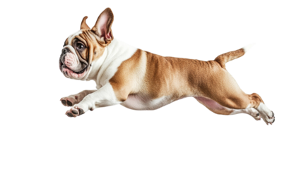 Transparent background playful dog leaps joyfully in mid air, showcasing its athleticism and energy. This lively scene captures essence of happy pet