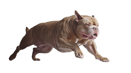 Obraz premium Transparent background muscular dog is leaping forward with energy and determination, showcasing its strength and agility. This powerful breed is captured in mid action, emphasizing its athleticism