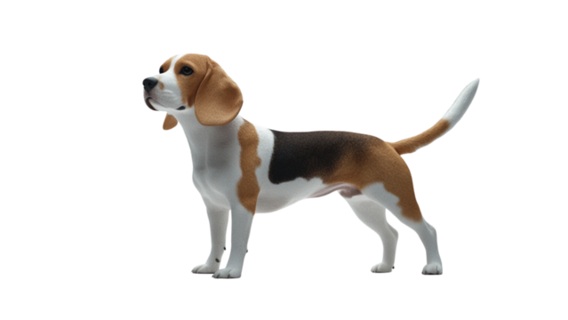 Transparent background realistic beagle dog stands proudly, showcasing its distinctive brown and white coat. This playful and friendly breed is known for its keen sense of smell and energetic nature
