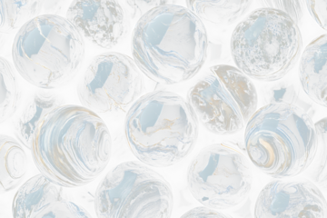 Close-up of many dark, shiny spheres with swirling patterns.