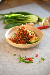 Modern Asian-Inspired Dish with Konjac Noodles, Chicken, and Vegetables