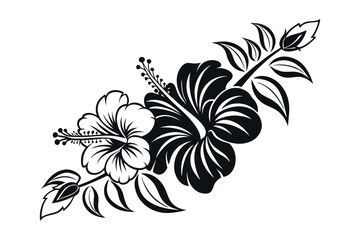 Hibiscus Flower Black and White Vector Illustration
