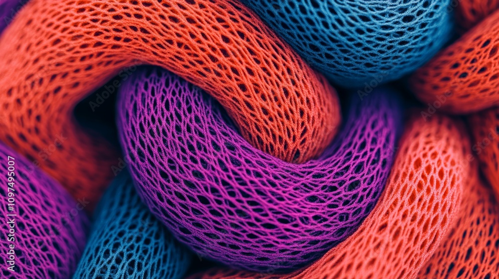 Poster abstract intertwined mesh: a close-up of a colorful abstract pattern, showcasing a network of intert