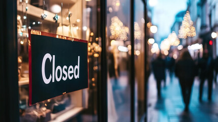 Closed boutique storefront with elegant window display, symbolizing the end of a day and the anticipation of a new beginning