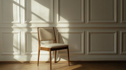 Chair in front of white wall