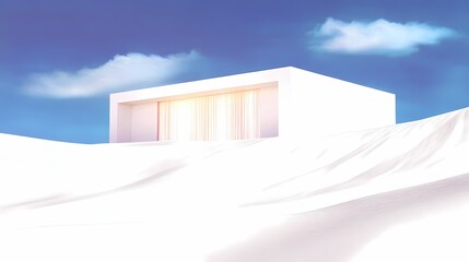 White sand dune houses are built in the background of landscaped outdoor illustrated poster
