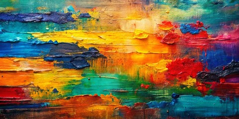 Vibrant Impasto Oil Painting Texture with Bold Color Swirls and Thick Brushstrokes