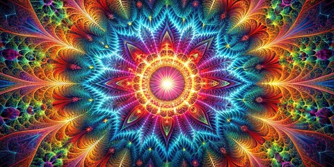 Vibrant Rainbow Mandala A Symphony of Color and Light with Intricate Design Details