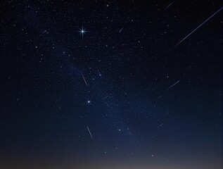 A breathtaking shot of a starry sky with shooting stars streaking across the horizon, galaxy, cosmic rays, astronomy, meteor shower
