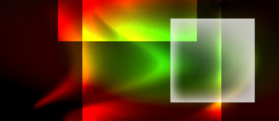 Fototapeta premium Glass squares with neon shiny light abstract background