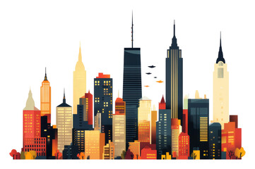 Naklejka premium Vibrant graphic of a city skyline at sunset isolated on transparent background