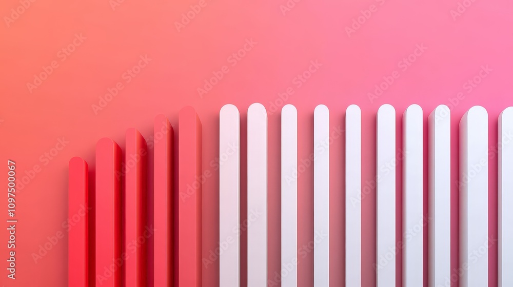 Poster abstract growth chart: red and white columns rise against a gradient pink background, symbolizing up