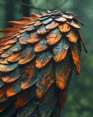 Fototapeta premium Close-up of orange and dark-grey textured scales.