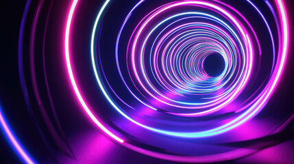 Fototapeta premium Vibrant Neon Light Tunnel with Abstract Swirling Patterns in Dark Space